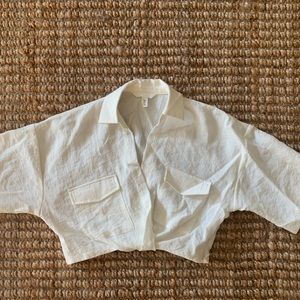 H&M white linen crop tee